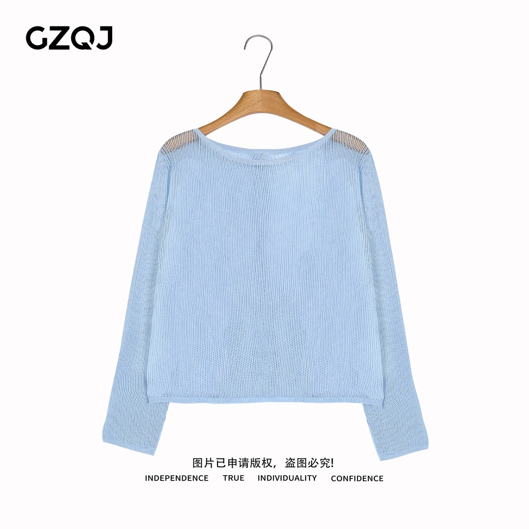 广州琴姐【云隙漫游】欧若风高级感后背镂空长袖防晒针织衫女夏8669