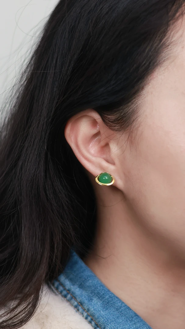 星球|天然非洲翠独龙玉耳钉|S925银|多样性发货 发其一|