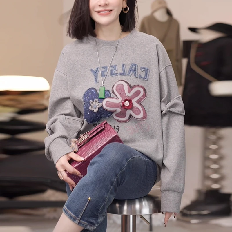 女士秋季卫衣2025新款爆款时尚洋气减龄宽松显瘦圆领无帽套头上衣