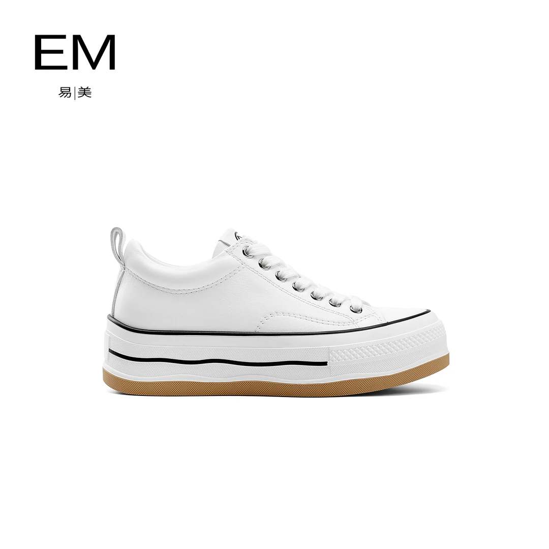 【老罗专属】EM2024春季百搭小个子增高系带厚底饼干鞋真皮休闲板鞋