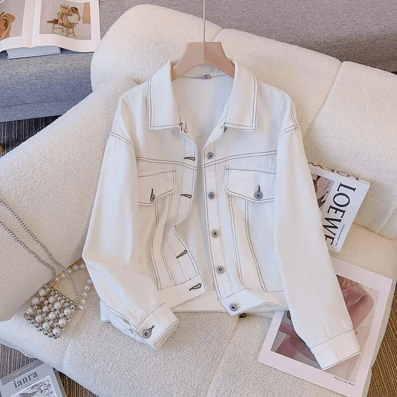 女春秋工装仔外套2024新款宽松复古通勤长袖单排扣纯色厚款