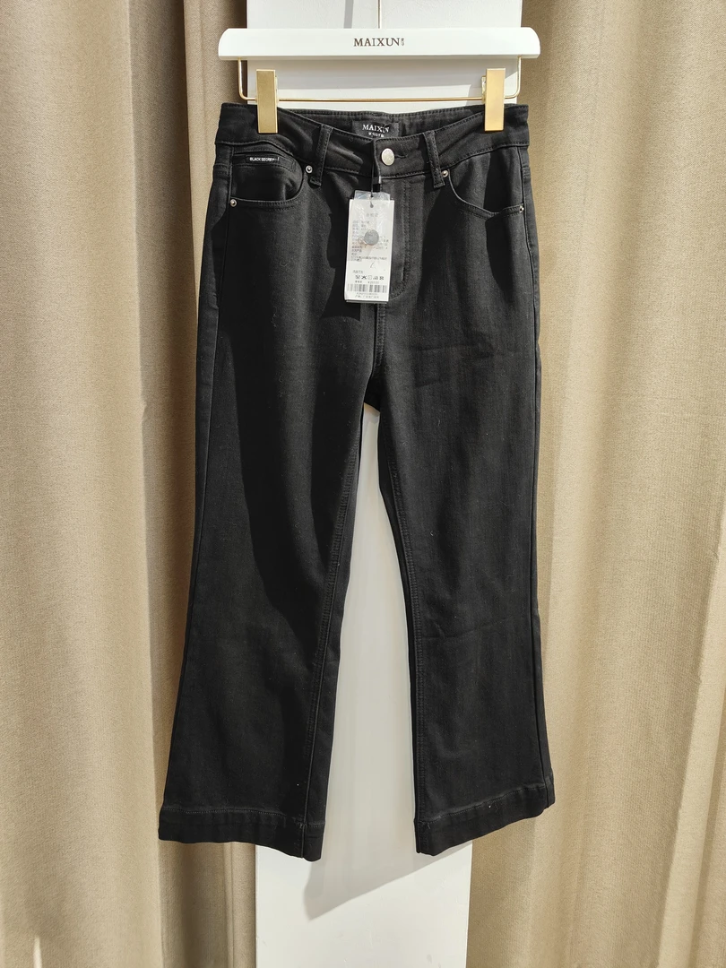 麦寻专柜加薄绒牛仔裤直筒裤微喇裤百搭黑色水洗加绒春秋KCNQP001