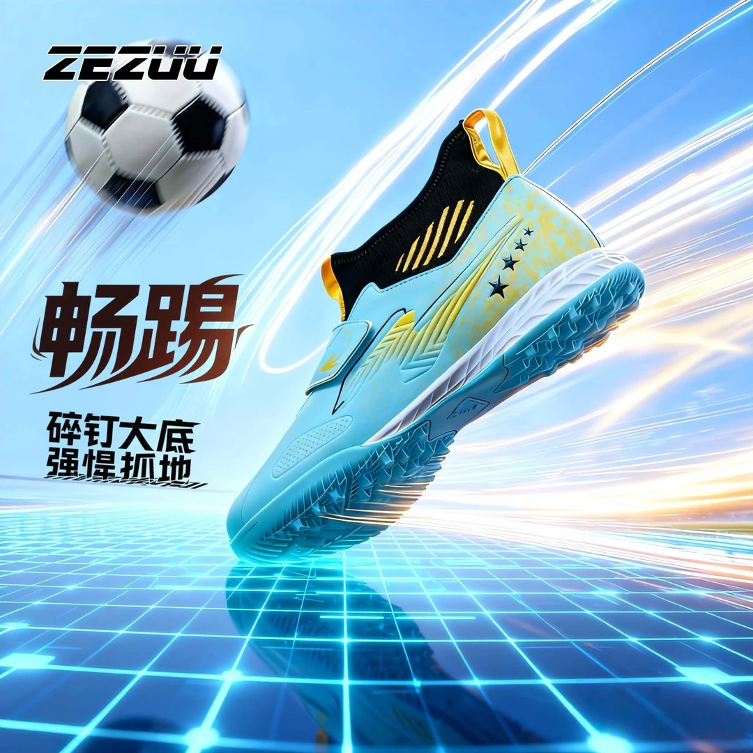 振足足球鞋超纤皮面上车【驰童2.0】碎钉青少年透气减震球鞋儿童