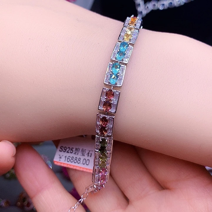 手链碧玺银S925镶嵌