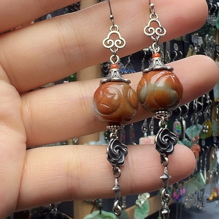 翡翠银S925镶嵌耳饰