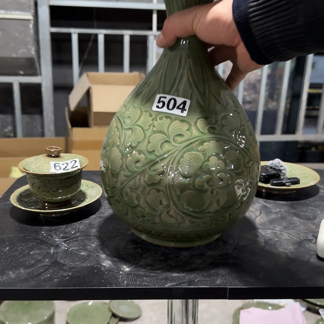 中***夜耀州窑手工瓶子瑕疵不退换