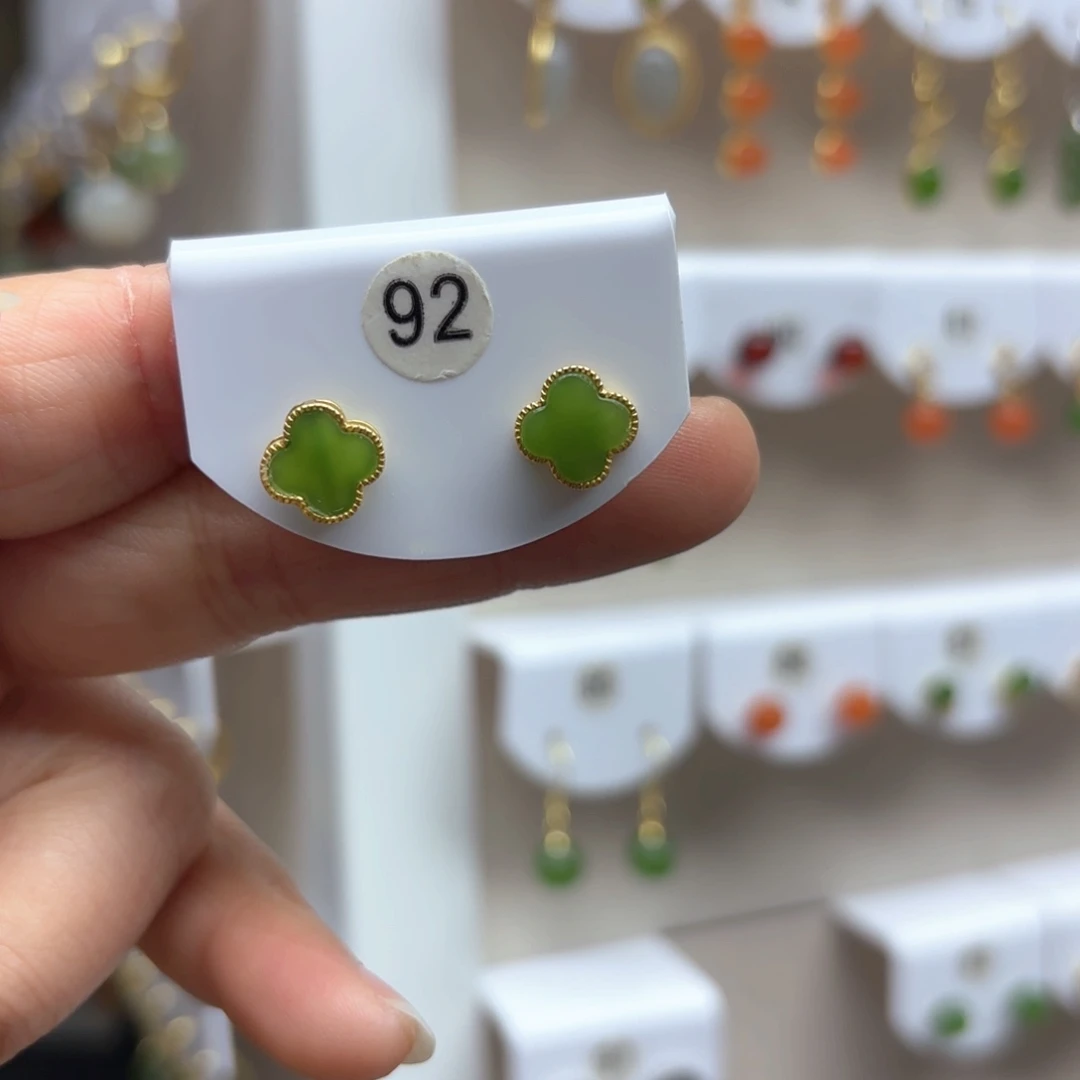 和田玉耳饰银S925镶嵌