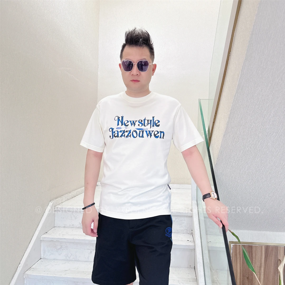 夏季（微阔版）JAZZ背后一排三图案男士品质高端奢品洋气潮短袖T恤