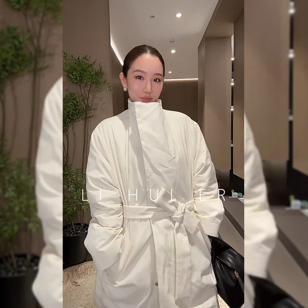 LiHuiEr李慧儿【雪国列车】冬季白鹅绒中长款95鹅米白色羽绒服53177