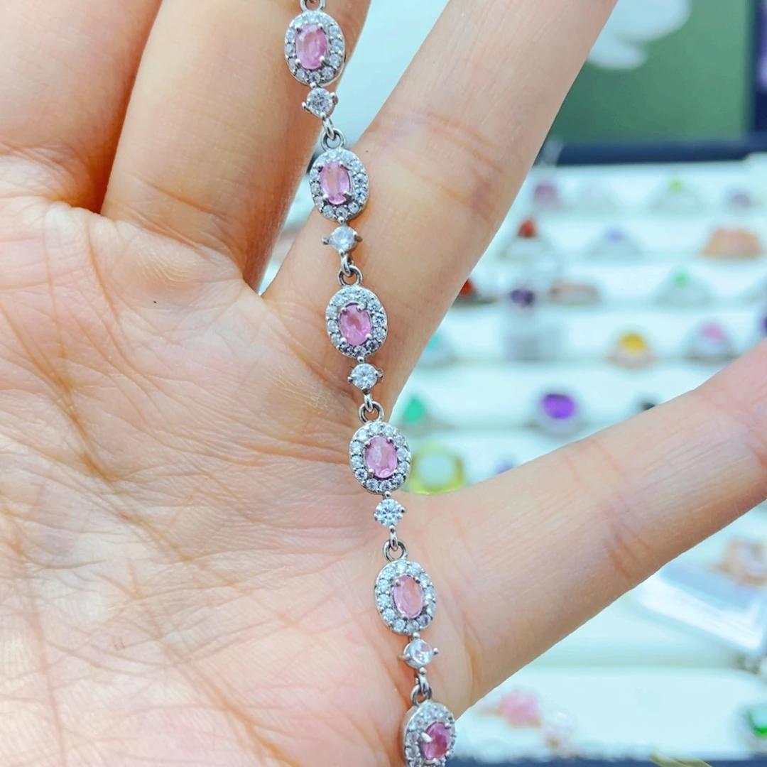 手链彩色蓝宝石银S925镶嵌