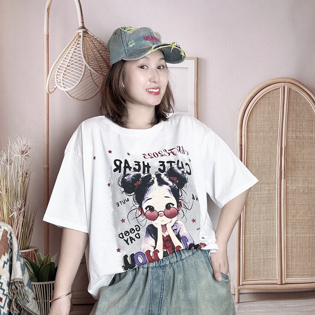 6512欧货夏季新款百搭时尚显瘦印花字母圆领洗水棉T恤