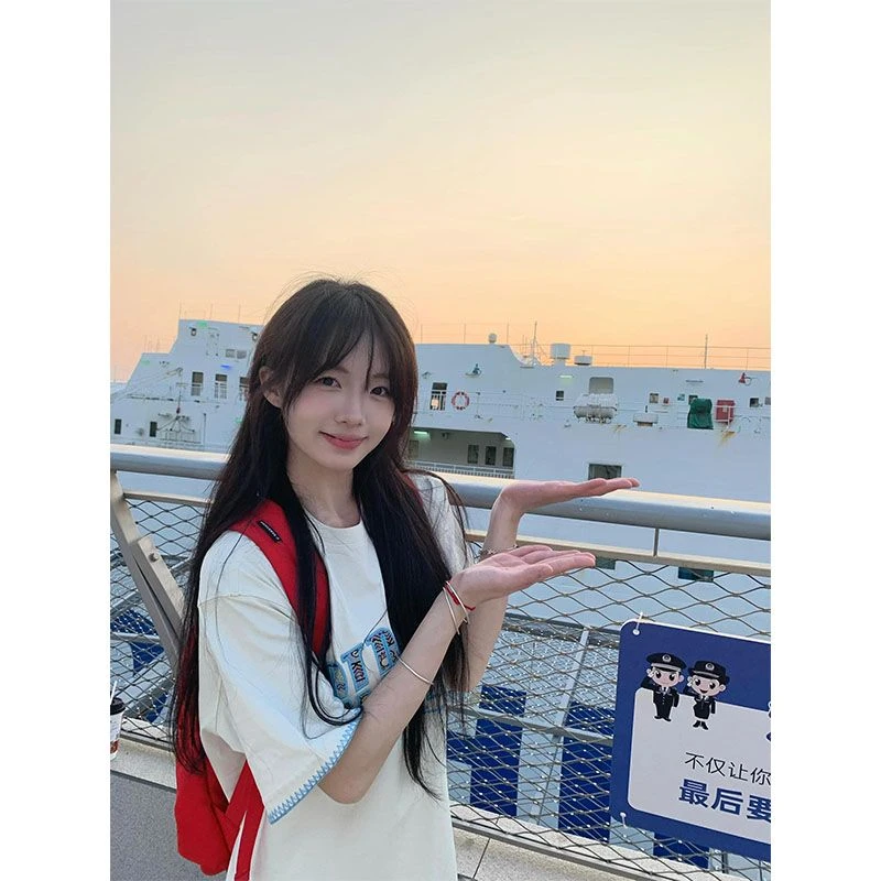 美式贴布刺绣纯棉短袖t恤女2025新款宽松纯棉国潮牌oversize上衣