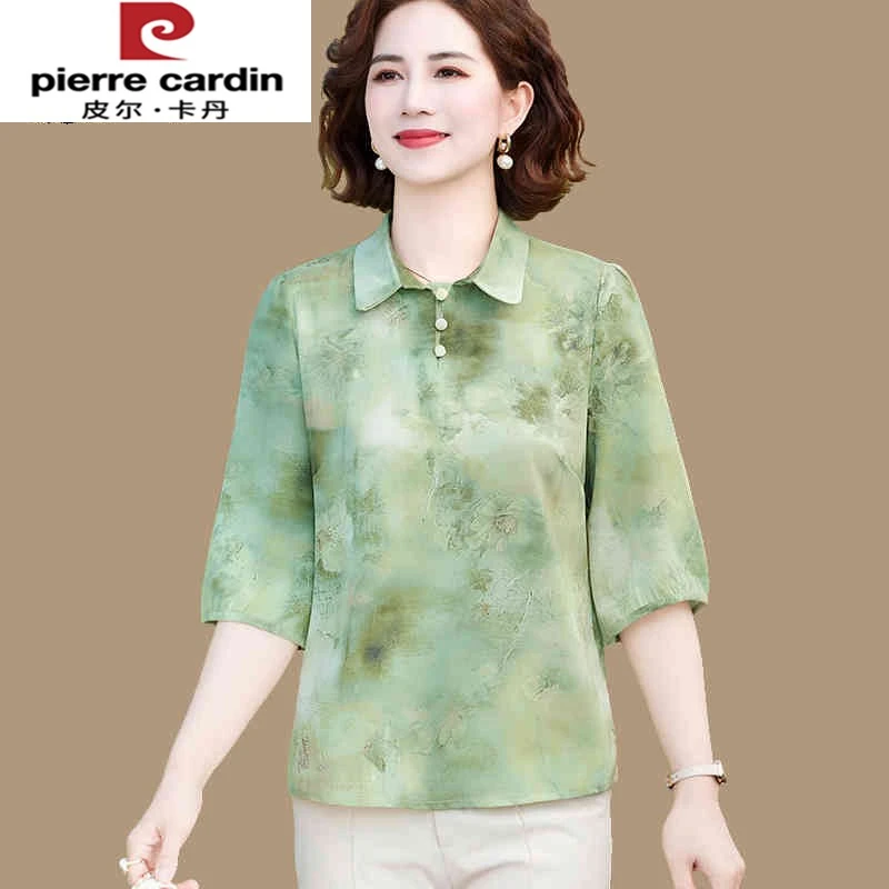 皮尔卡丹母亲节衣服妈妈夏装中袖T恤洋气遮肚小衫中老年人上衣女