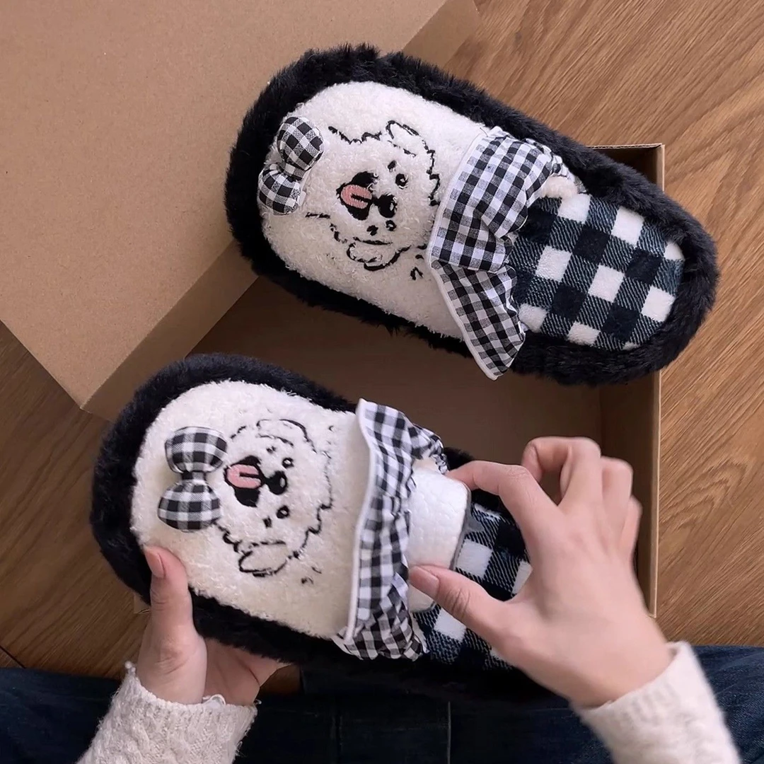 可爱卡通小狗包头棉拖鞋女外穿2025新款秋季百搭居家保暖毛毛拖鞋