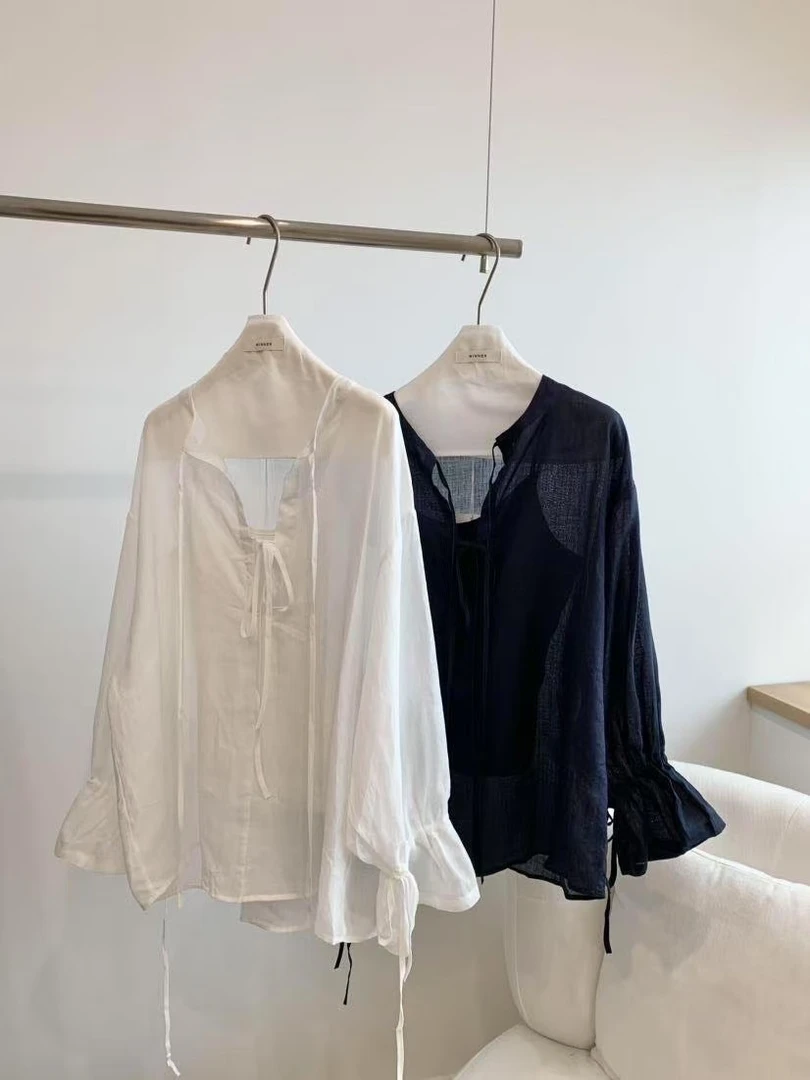 6823  韩系系带衬衫 w