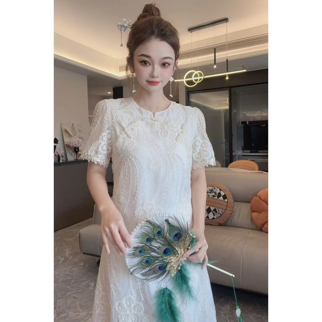 【半夏专属】夏季时尚新款显瘦宽松法式气质温柔蕾丝连衣裙8219