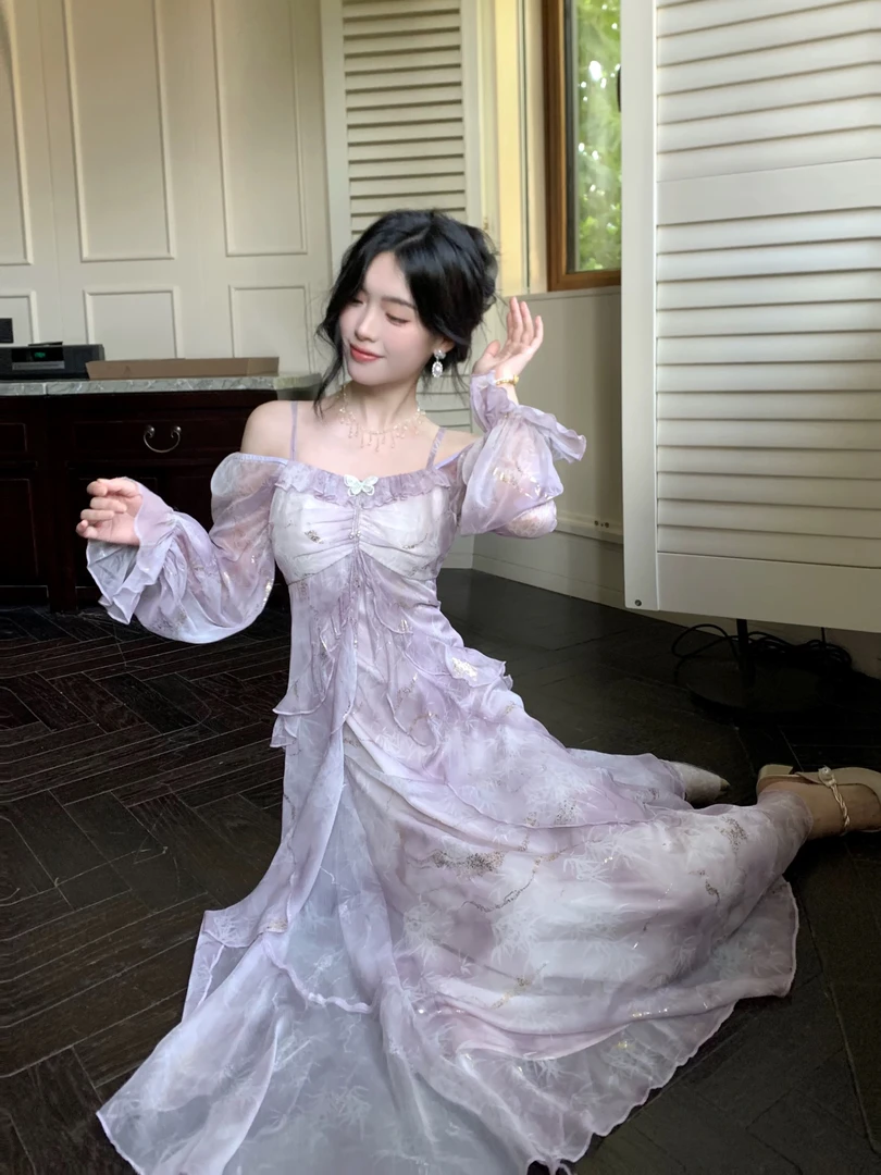 收腰长裙连衣裙礼服气质公主法式小众泡泡袖显瘦长袖复古仙气