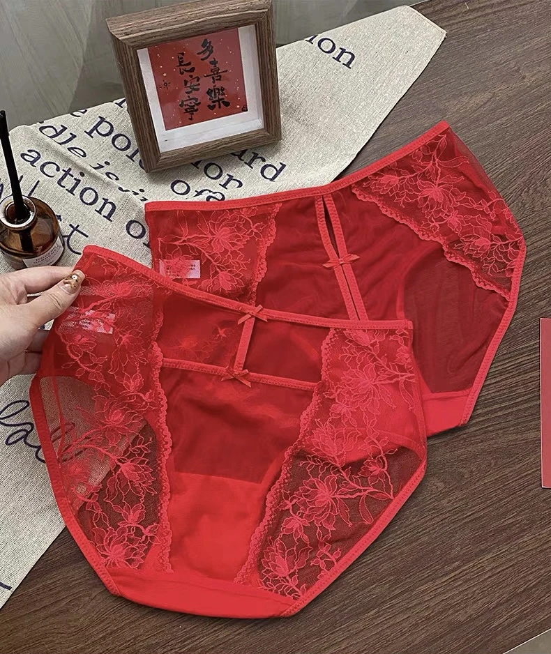 蕾丝纯欲性感内裤女半透网纱轻薄透气三角裤低腰短裤头女