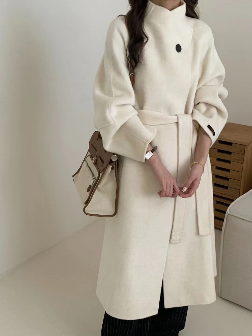 【KIM优选】秋冬长款立领毛呢外套毛呢韩版宽松双面呢呢大衣外套