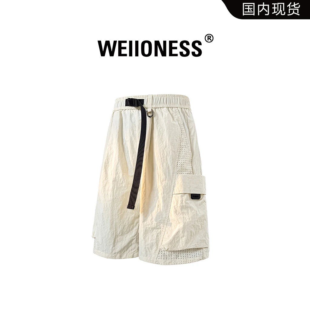 WEIIONESS冰丝工装短裤男夏季宽松大口袋直筒五分裤子潮流运动裤