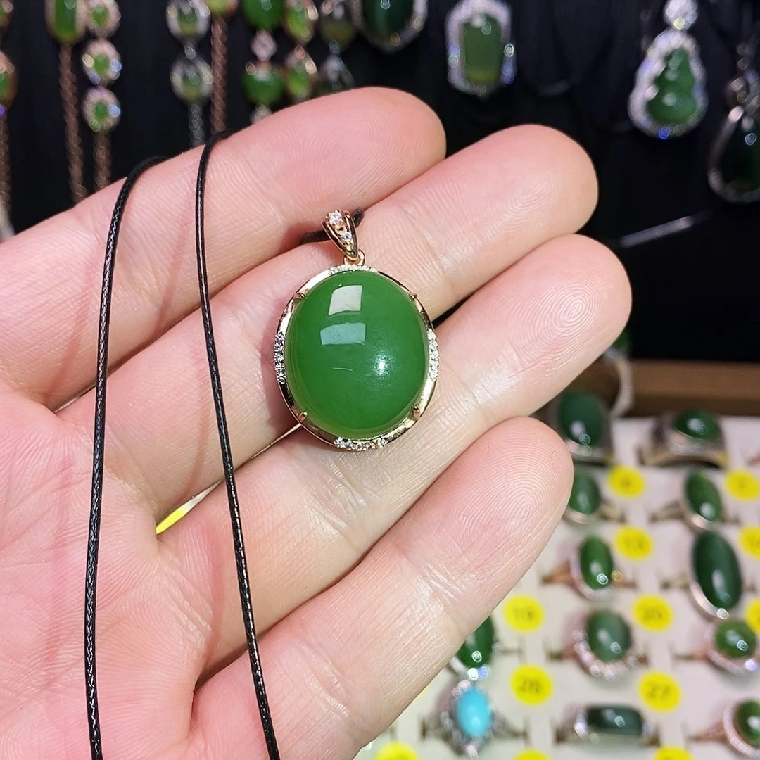 和田玉（碧玉）银S925镶嵌颈饰