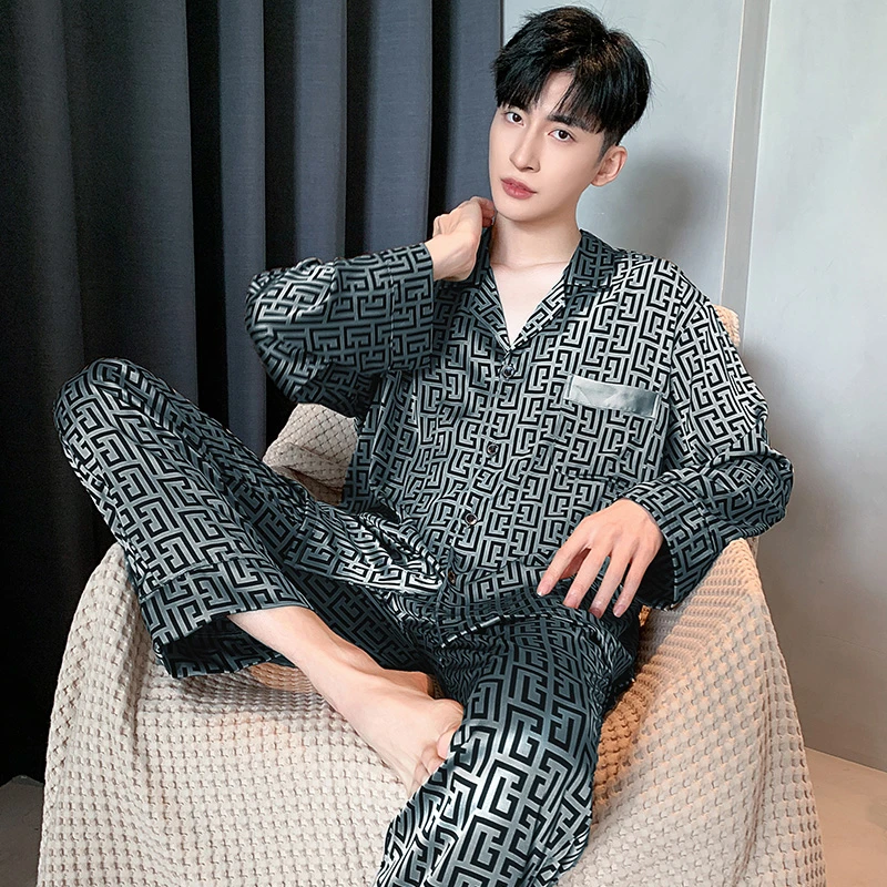 男士睡衣冰丝绸长袖家居服男春秋款夏季2025新款高级感仿真丝薄款