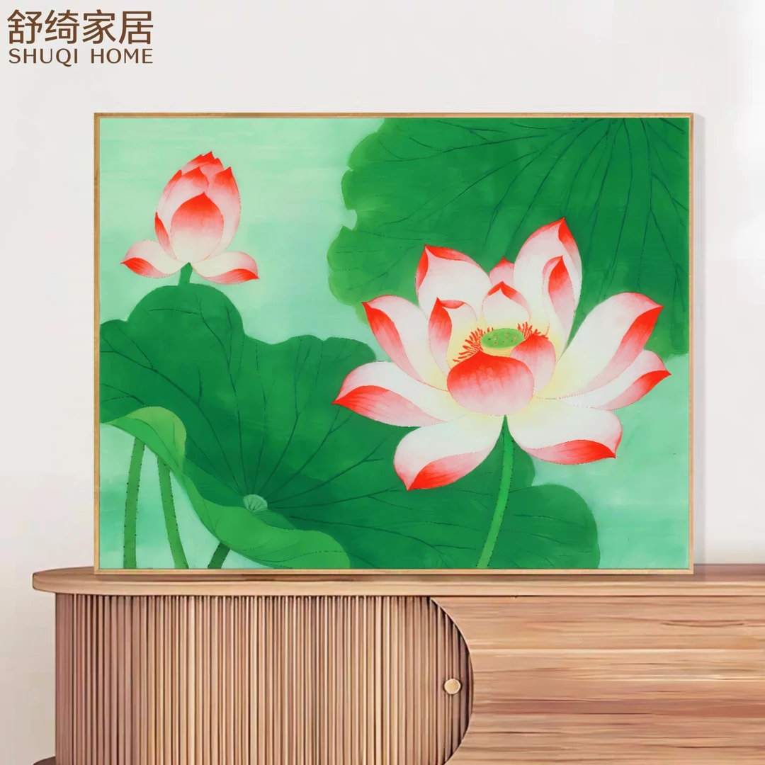 好寓意莲花挂画五行喜水木植物花卉客厅装饰画吉祥莲花寓福寿绵长