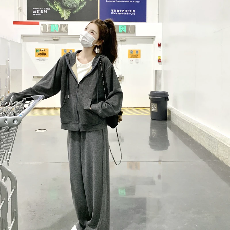 UQS早秋慵懒风套装2025新款韩系松弛感减龄卫衣外套运动装两件套
