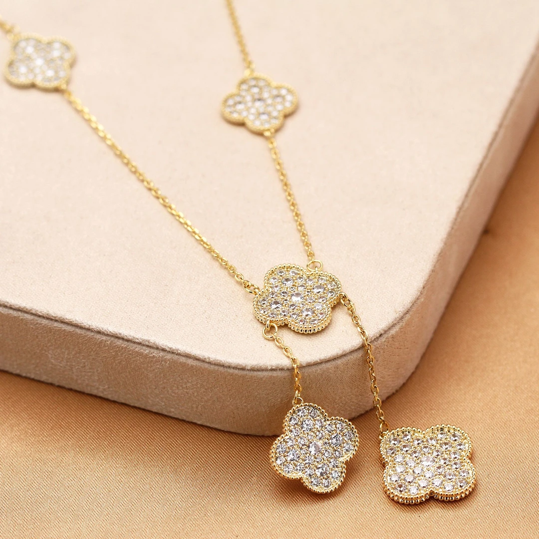 铜合金合成锆石项链 气质轻奢时尚百搭双面满钻坠链铜合金项链XL