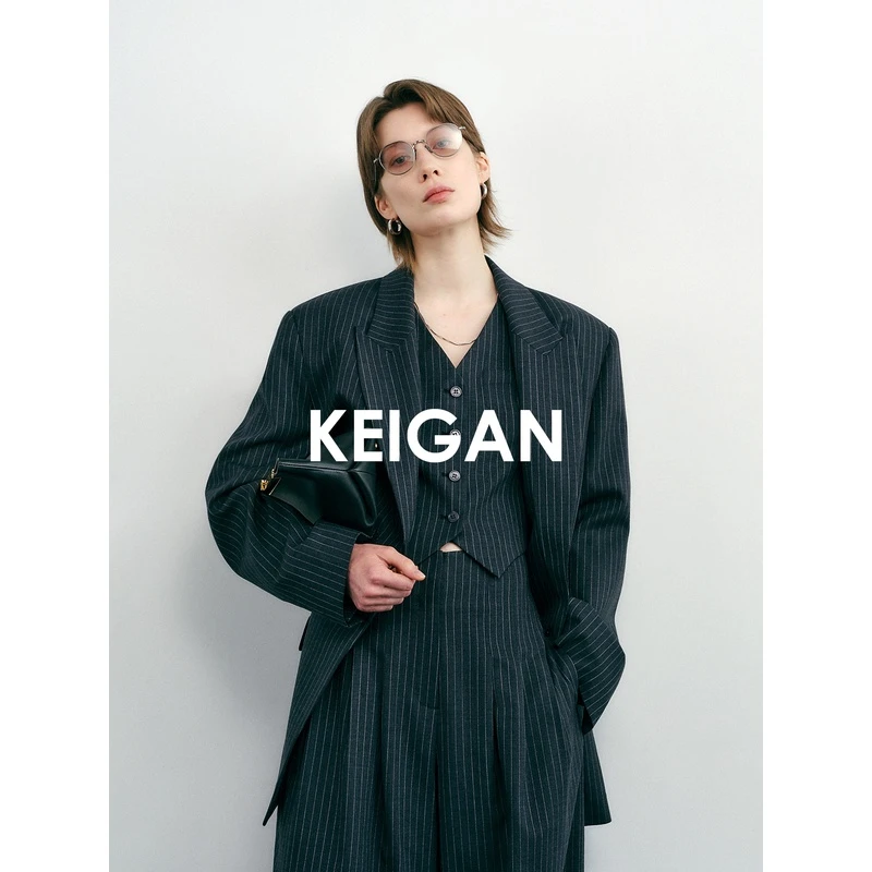 开间黑标/海狸街拍意大利VBC&日本精纺廓形条纹西服马甲3件套