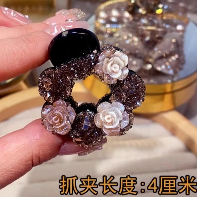 高级感山茶花朵半扎发小抓夹后脑勺发夹子头饰精致小巧花环发卡子