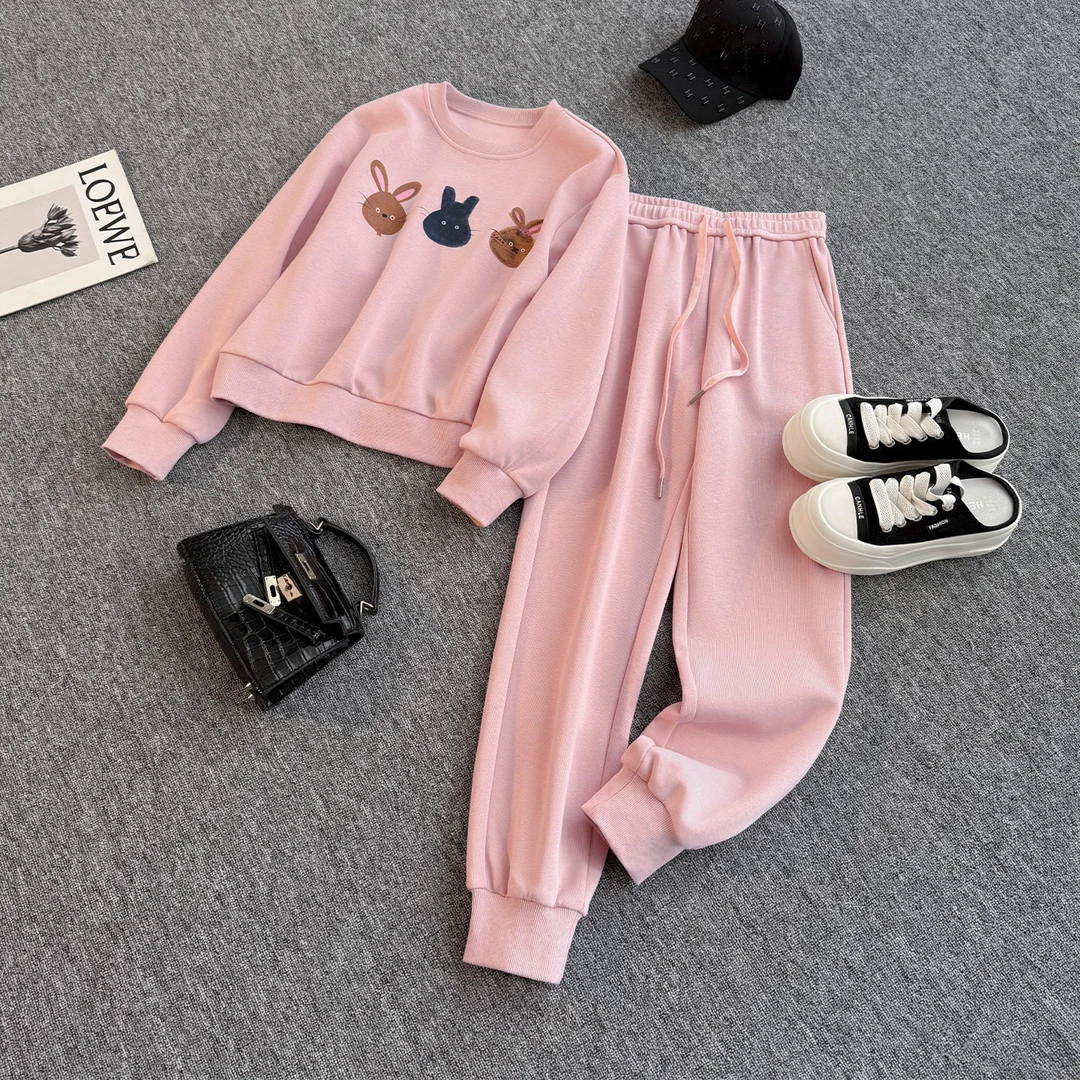 时尚休闲运动套装女秋季洋气减龄宽松简约圆领卫衣束脚长裤两件套