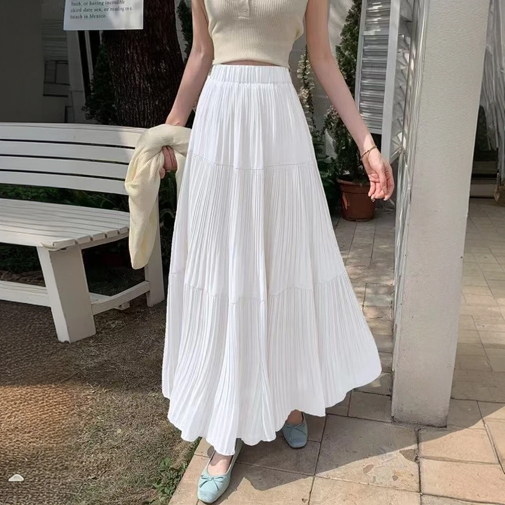 白色半身裙女2025春夏新款高腰垂感显瘦遮胯紫色大摆裙中长款裙子