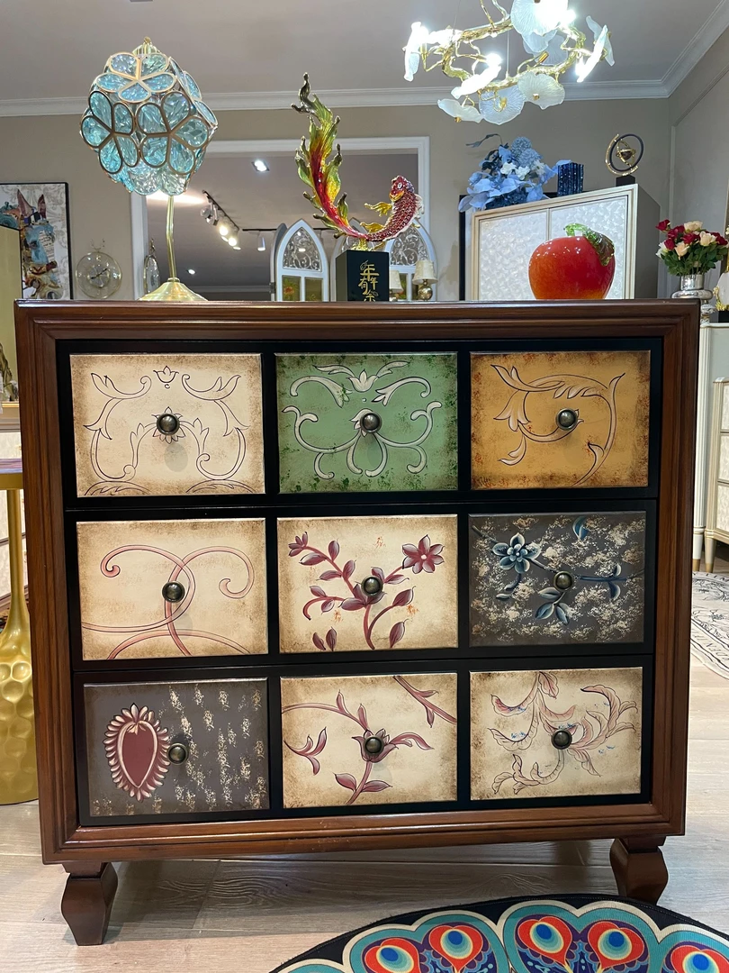 【流萤三斗】轻奢复古彩绘多抽屉玄关收纳玄关三斗柜【90*42*90】