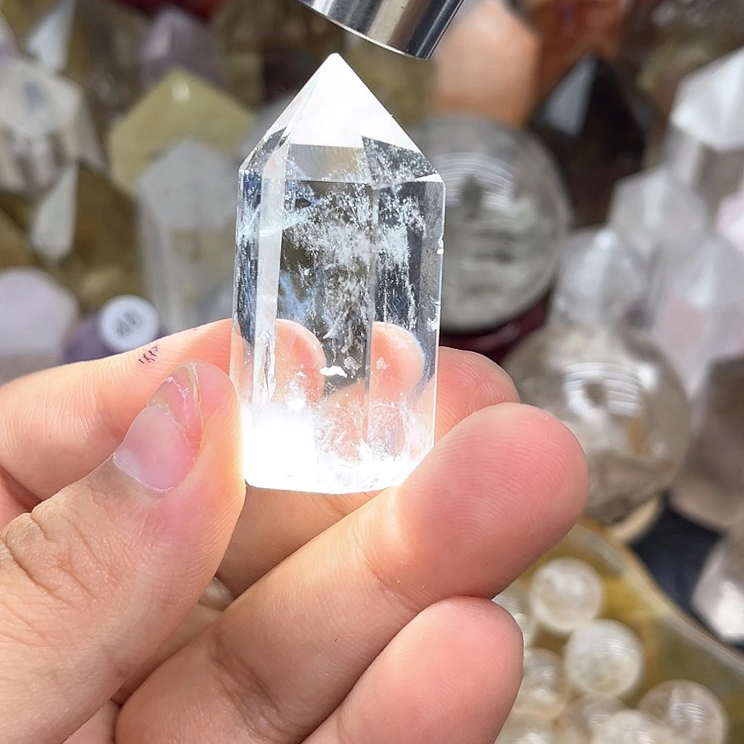 水晶未镶嵌珠宝半成品46 蓝针白水晶柱