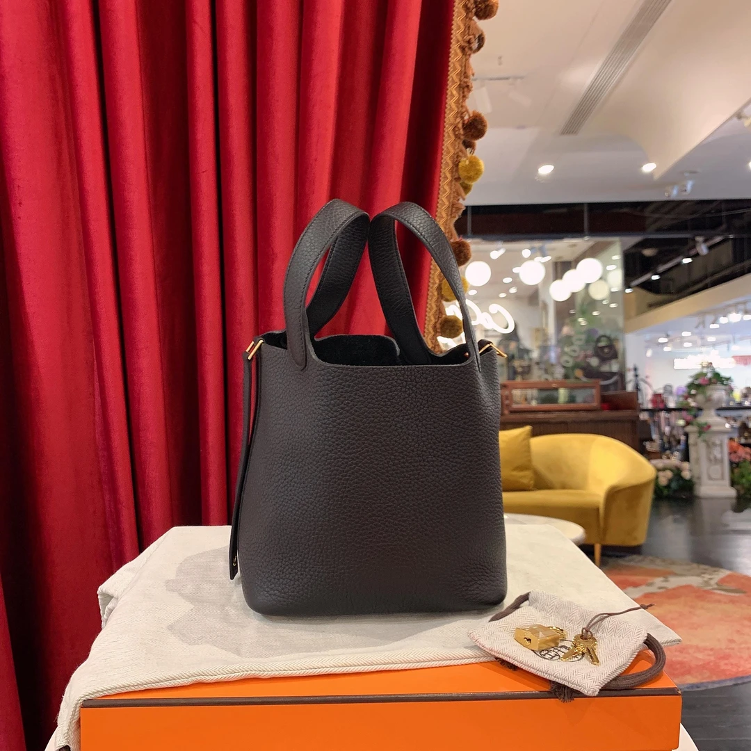 95新 Hermes/爱马仕 GGSpicotin18黑色金扣tc手提包15849513