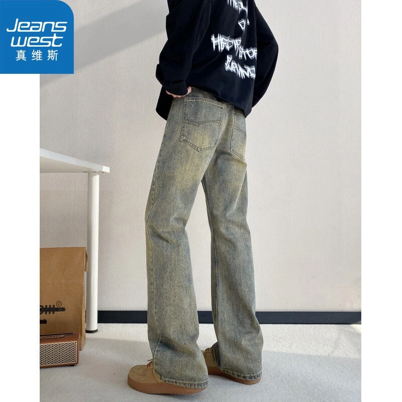 真维斯复古水洗微喇牛仔裤男美式潮牌高街vibe宽松直筒做旧裤子潮