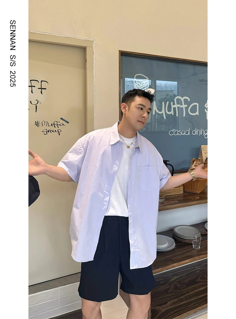 SENNAN夏季西装短裤男宽松直筒高级感休闲五分裤男生韩版潮流裤子