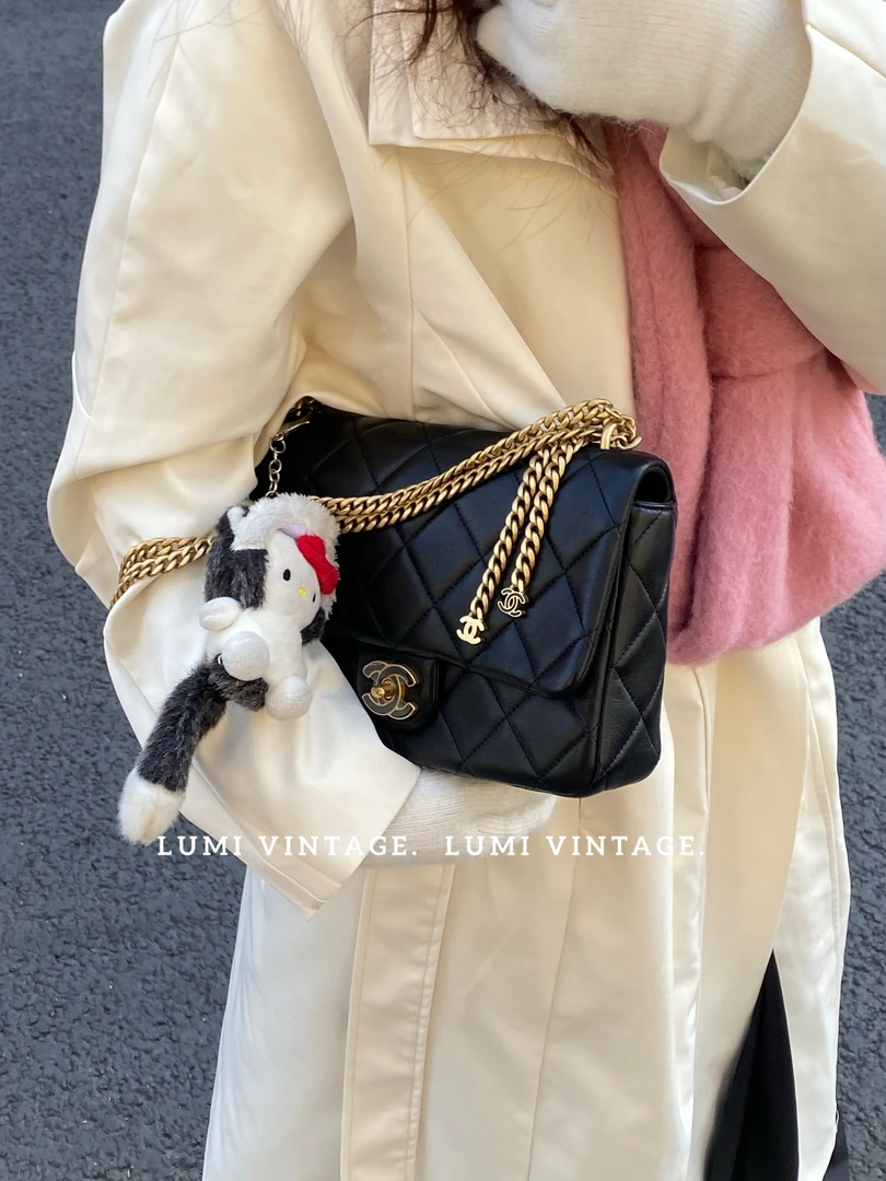 95新 Chanel/香奈儿 黑金珐琅cf单肩包19395004