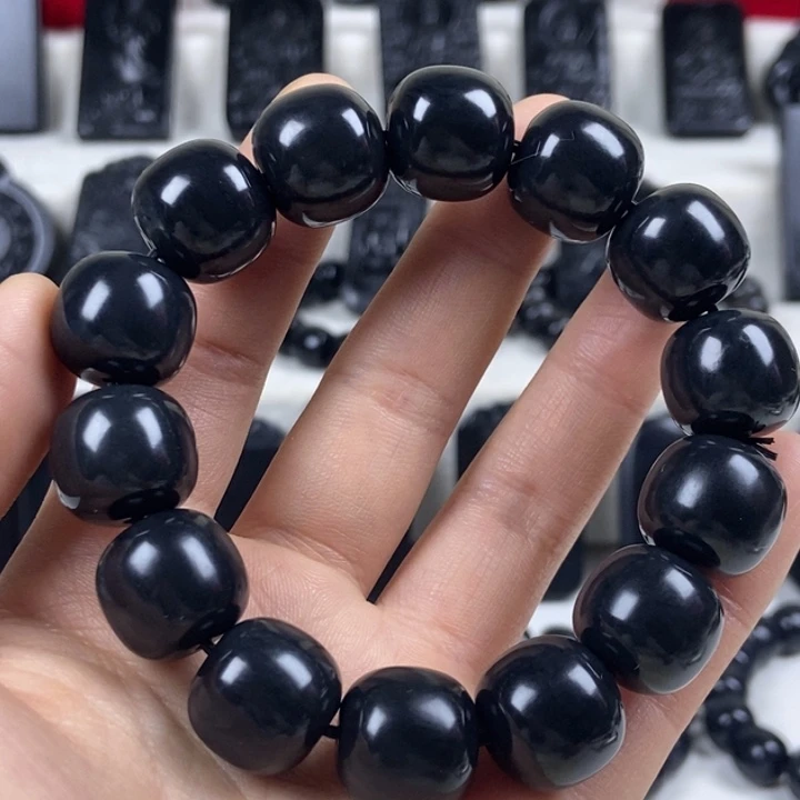 和田玉（墨玉）未镶嵌手串卡16老型