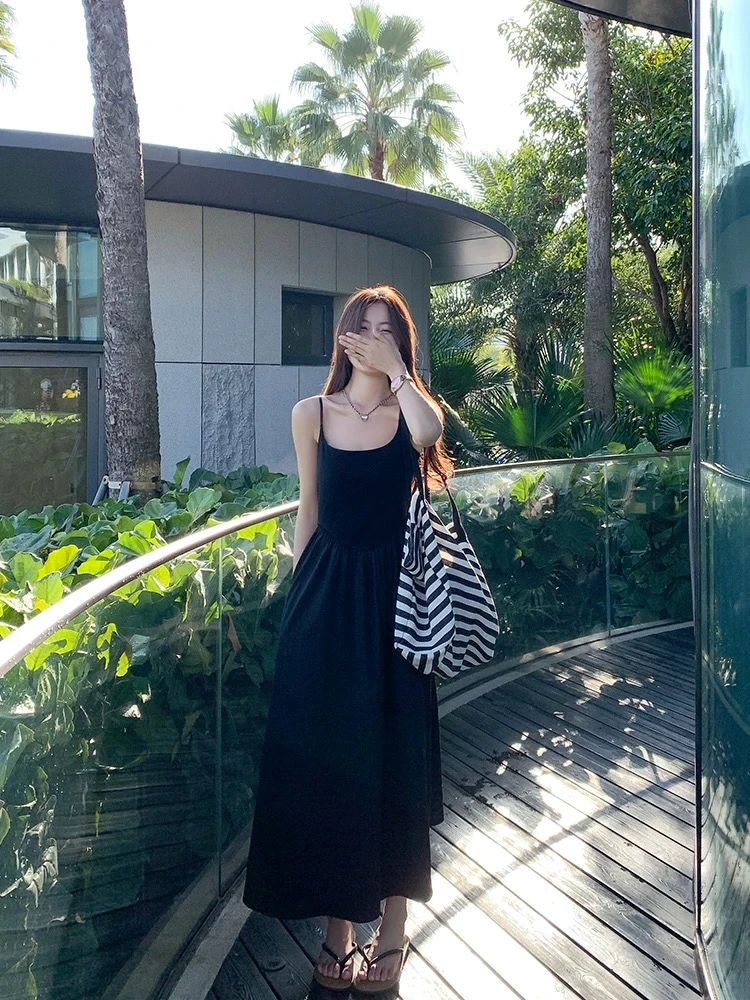 大码吊带长裙春少女风复古显瘦赫本风连衣裙5027