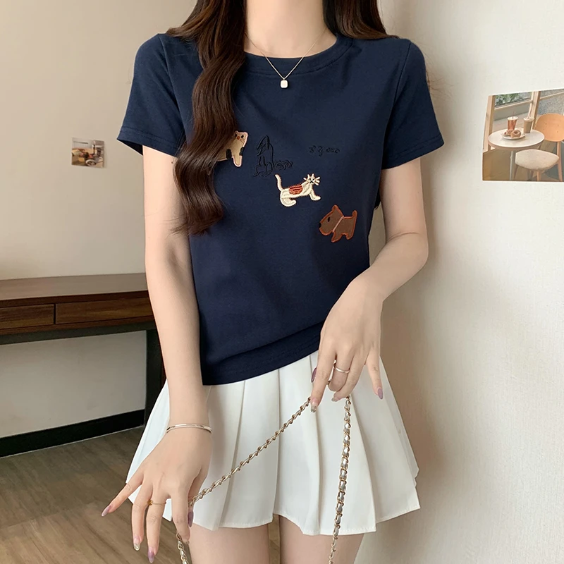 重工绣花短袖t恤女2025夏季新款小众设计感百搭洋气宽松女士上衣