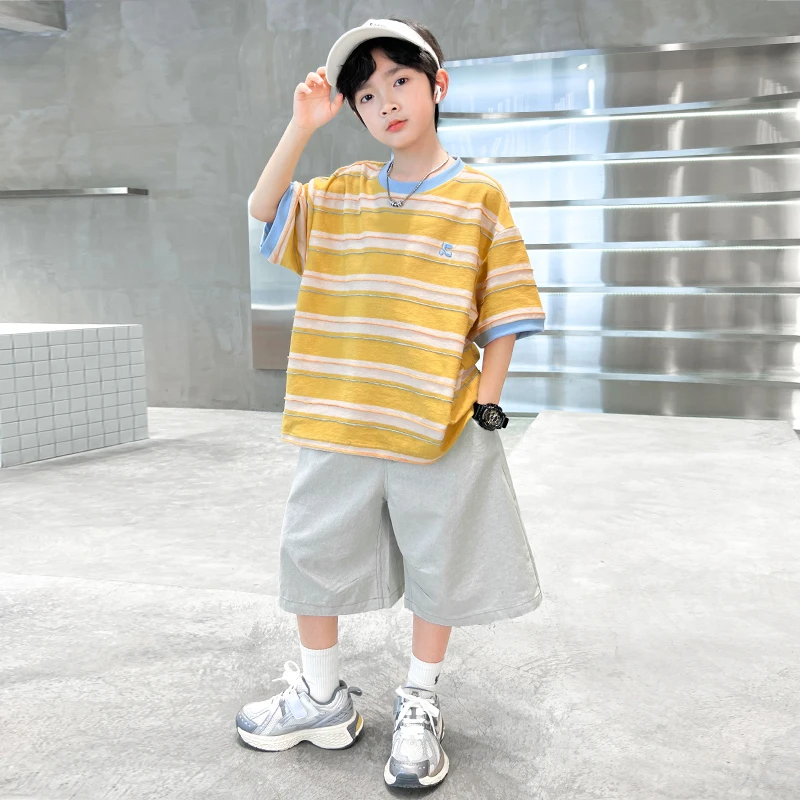 男童夏款套装2025新款夏季条纹短袖儿童休闲两件套【B5191