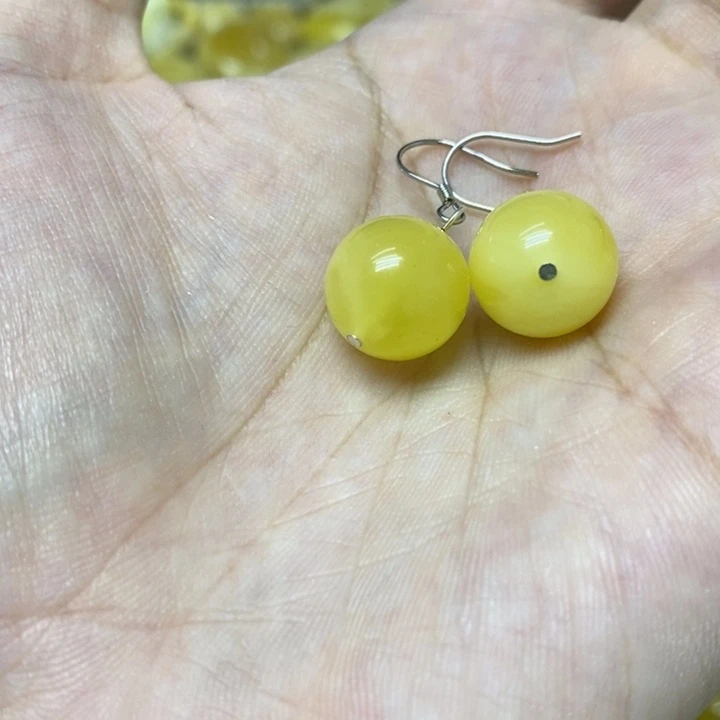 蜜蜡银S925镶嵌裸石耳钩