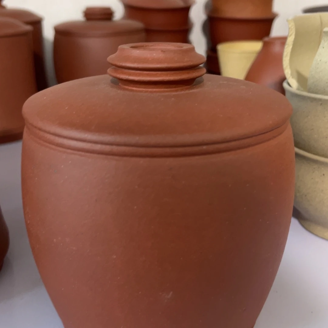 紫砂茶杯红泥茶叶罐大钮