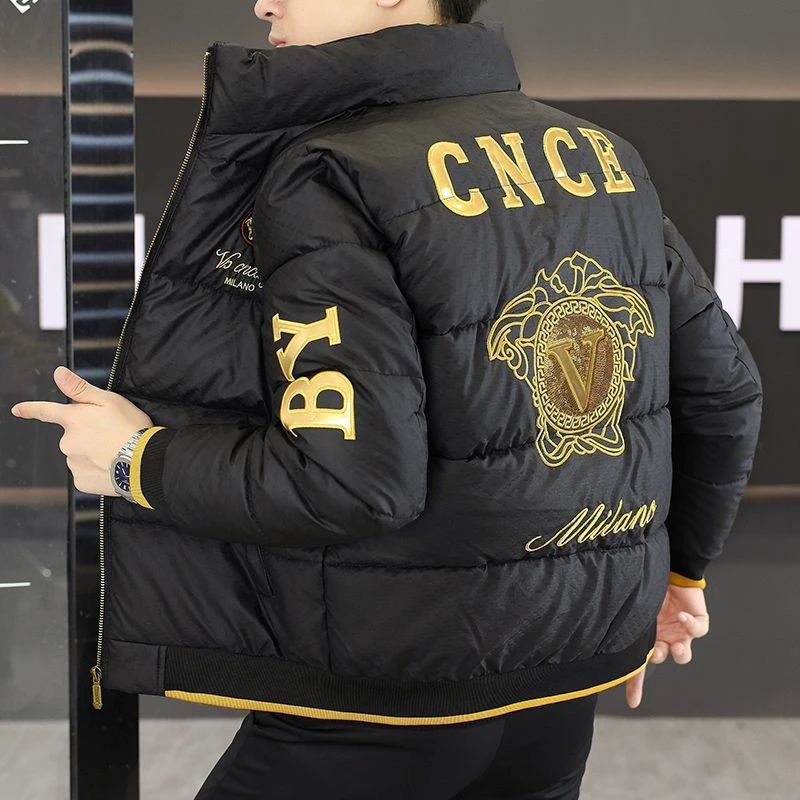 潮搭严选冬季新款男士时尚帅气雾面免洗保暖棉服立领个性刺绣棉衣