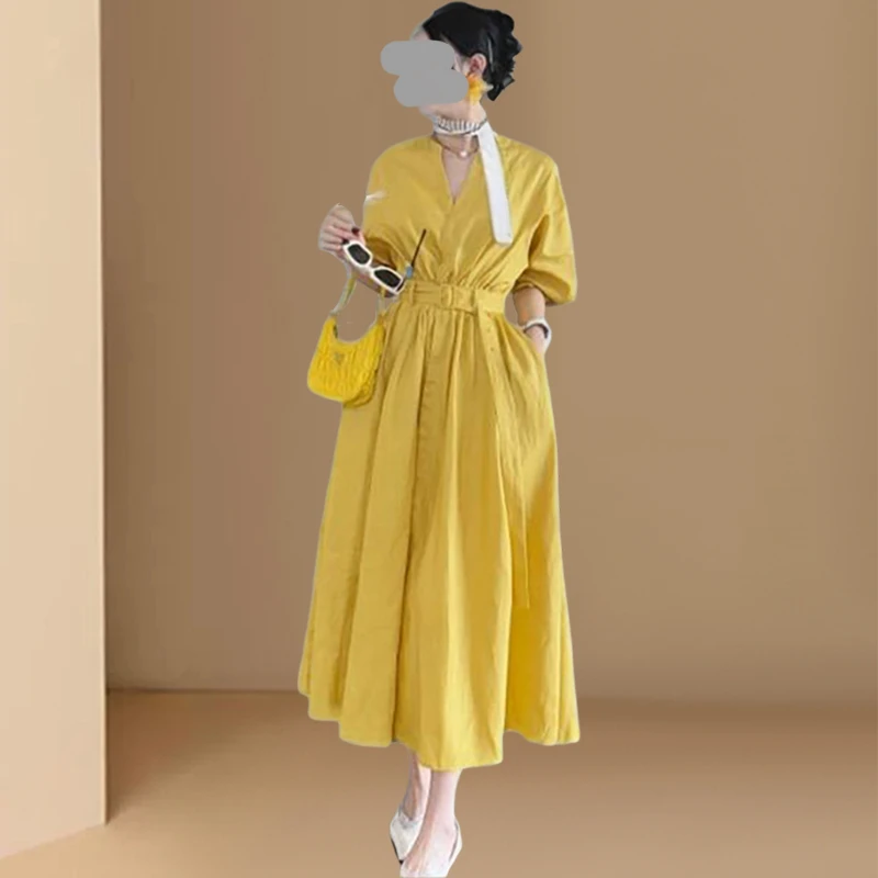 法式轻熟风连衣裙2025新款夏季设计感裙子中长款收腰显瘦过膝长裙
