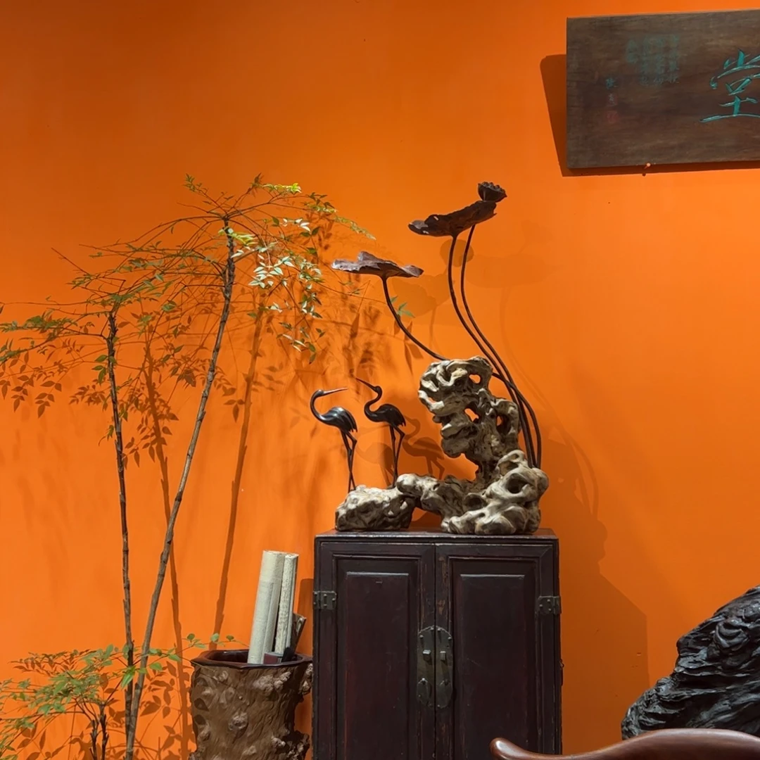 牛***斌柏木根艺根雕禅意独创作品根雕荷叶作品