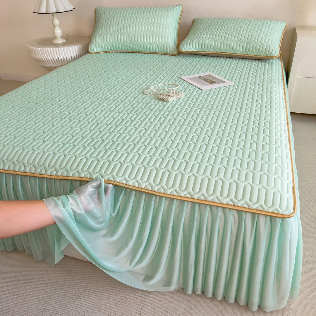 夏季冰丝乳胶凉席三件套纯色学生宿舍单人床裙可水洗家用空调席