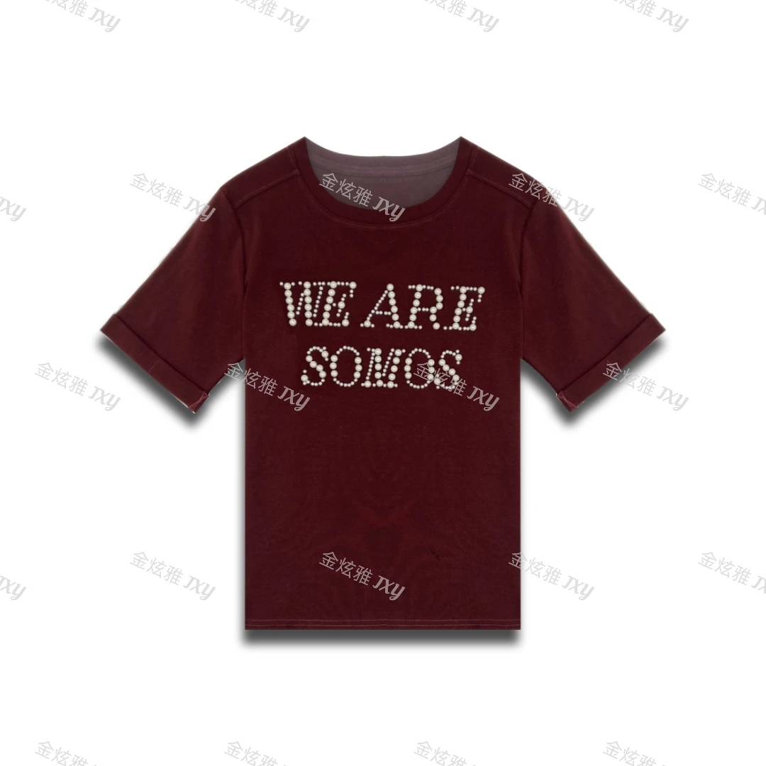 【重工钉珠】2025夏季新款短袖圆领宽松时尚休闲女士百搭品质上衣